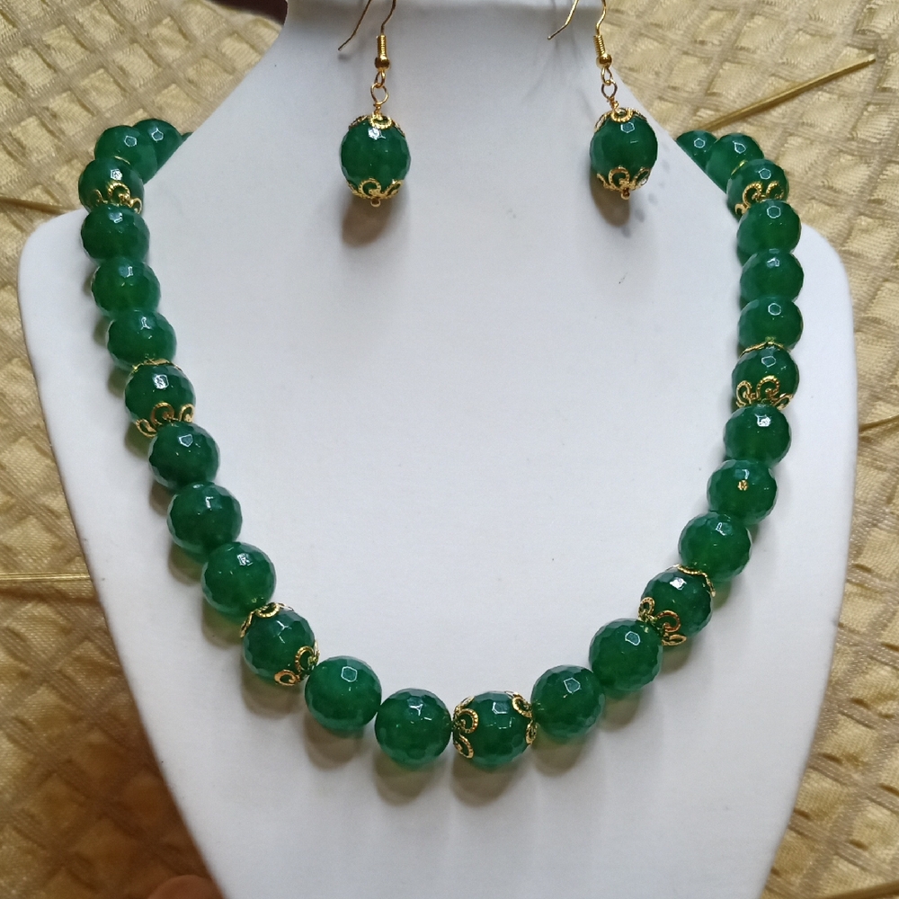 Genuine Green Emerald Necklace and Earring Set